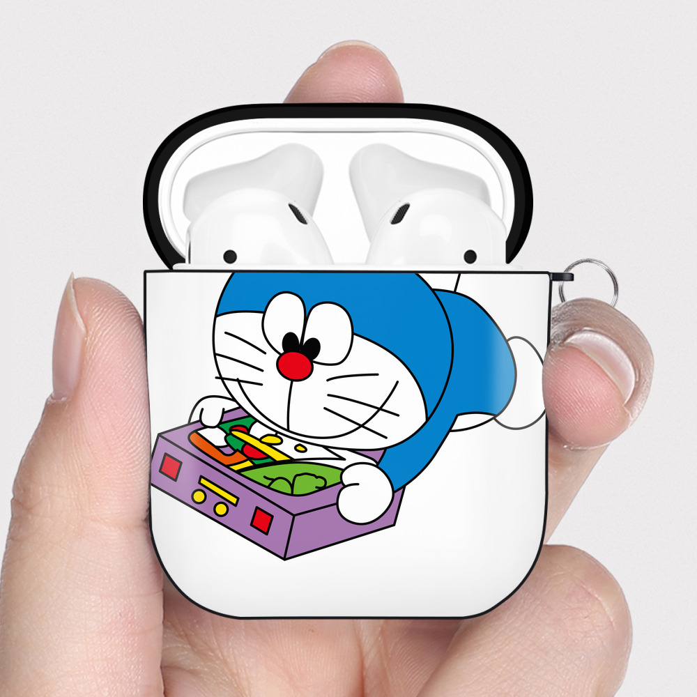 （画像用） ドラえもん Doraemon AirPods 第2世代保護ケース ハードシェル ブラック 耐衝撃・防指紋・カラビナ付き