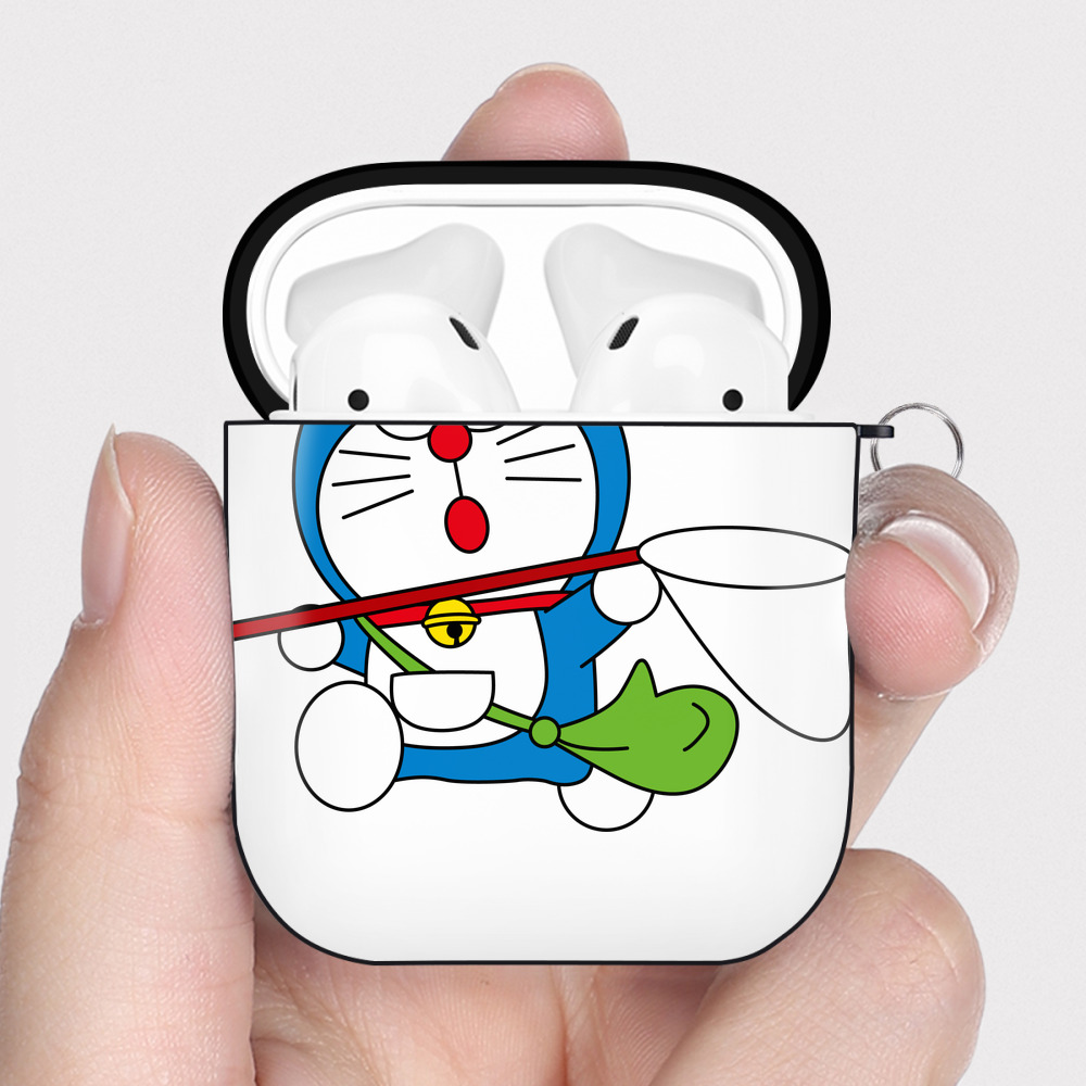 （画像用） ドラえもん Doraemon AirPods 第2世代保護ケース ハードシェル ブラック 耐衝撃・防指紋・カラビナ付き
