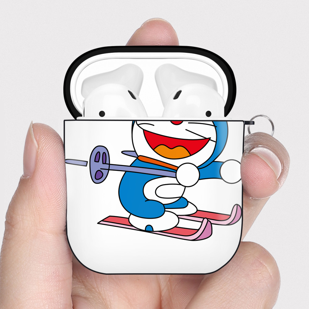 （画像用） ドラえもん Doraemon AirPods 第2世代保護ケース ハードシェル ブラック 耐衝撃・防指紋・カラビナ付き