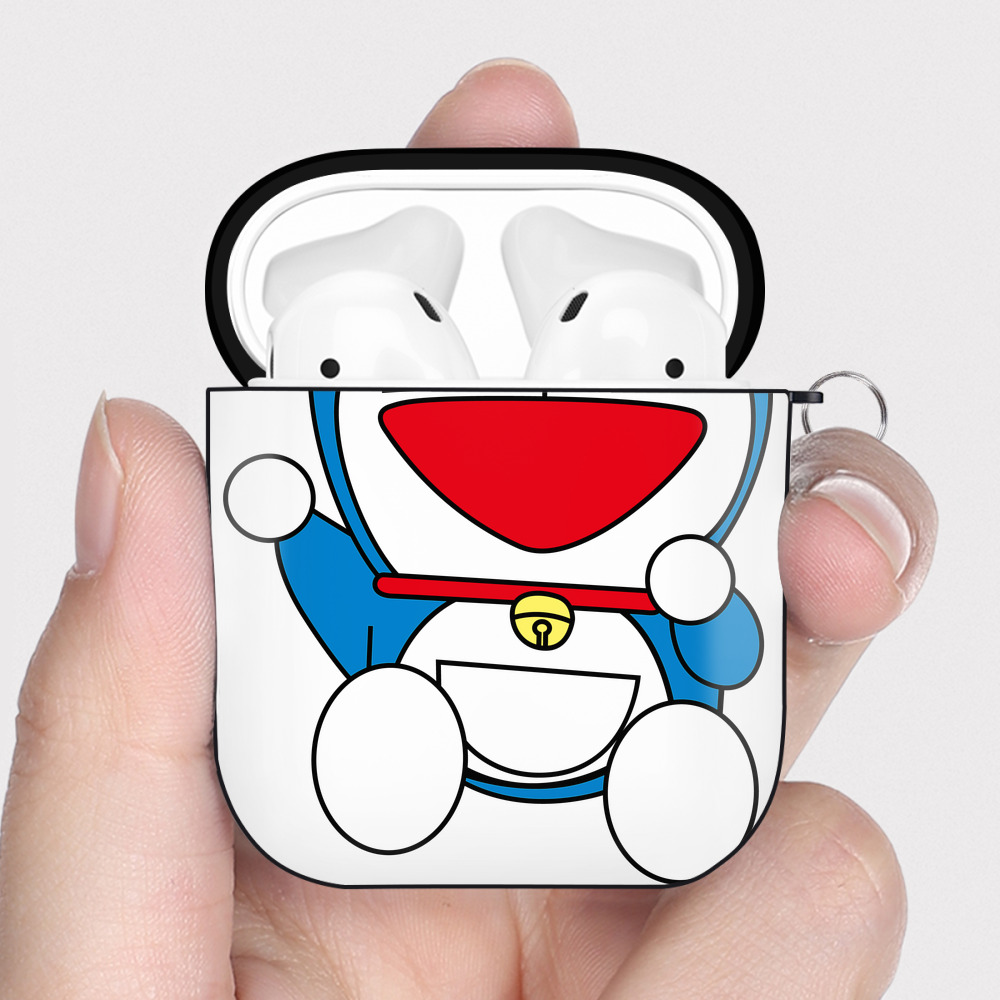 （画像用） ドラえもん Doraemon AirPods 第2世代保護ケース ハードシェル ブラック 耐衝撃・防指紋・カラビナ付き