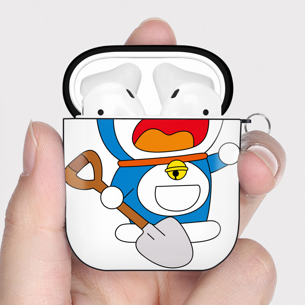 （画像用） ドラえもん Doraemon AirPods 第2世代保護ケース ハードシェル ブラック 耐衝撃・防指紋・カラビナ付き