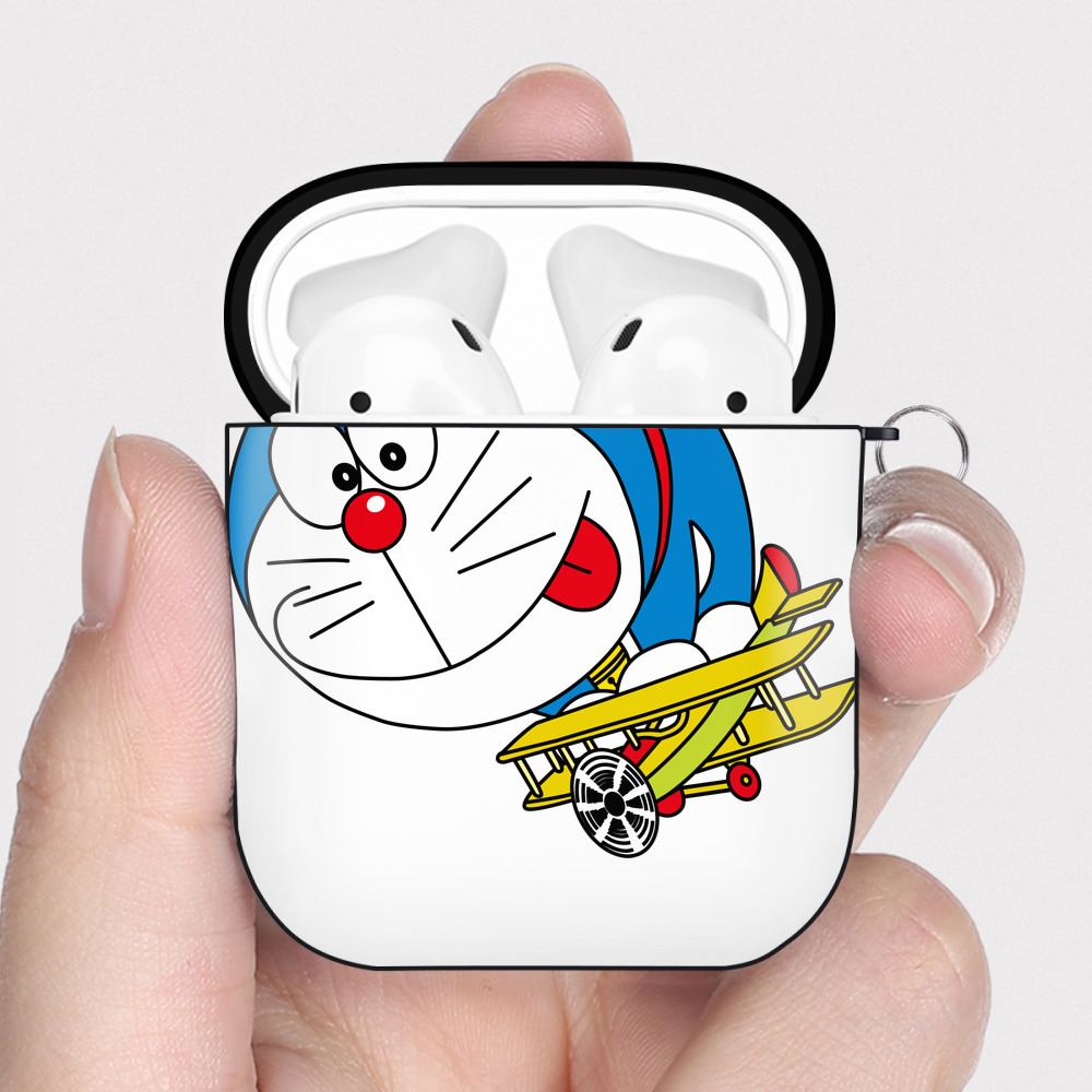 （画像用） ドラえもん Doraemon AirPods 第2世代保護ケース ハードシェル ブラック 耐衝撃・防指紋・カラビナ付き