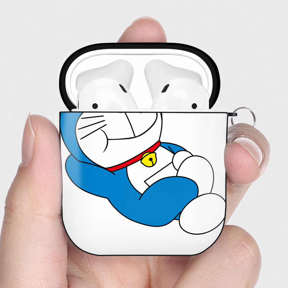 （画像用） ドラえもん Doraemon AirPods 第2世代保護ケース ハードシェル ブラック 耐衝撃・防指紋・カラビナ付き