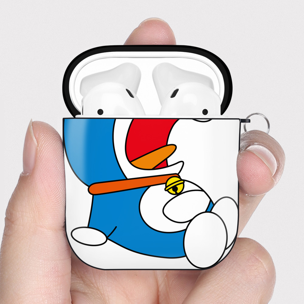 （画像用） ドラえもん Doraemon AirPods 第2世代保護ケース ハードシェル ブラック 耐衝撃・防指紋・カラビナ付き