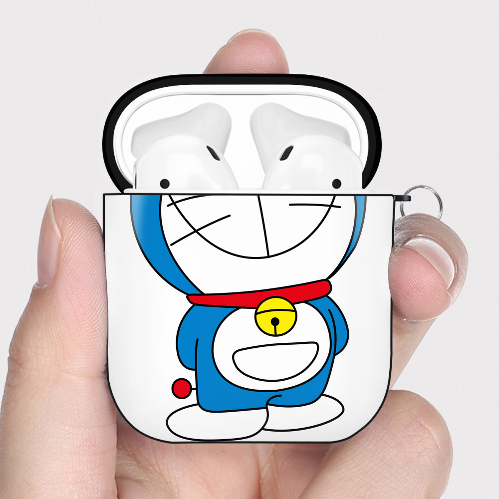 （画像用） ドラえもん Doraemon AirPods 第2世代保護ケース ハードシェル ブラック 耐衝撃・防指紋・カラビナ付き