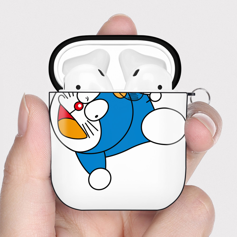 （画像用） ドラえもん Doraemon AirPods 第2世代保護ケース ハードシェル ブラック 耐衝撃・防指紋・カラビナ付き
