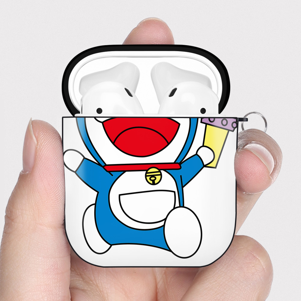（画像用） ドラえもん Doraemon AirPods 第2世代保護ケース ハードシェル ブラック 耐衝撃・防指紋・カラビナ付き