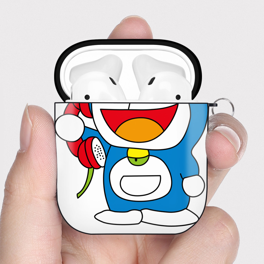 （画像用） ドラえもん Doraemon AirPods 第2世代保護ケース ハードシェル ブラック 耐衝撃・防指紋・カラビナ付き
