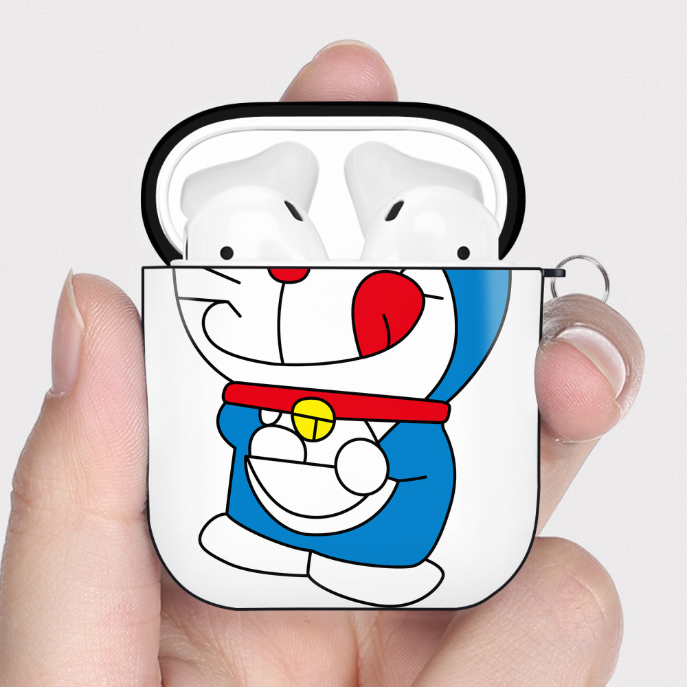 （画像用） ドラえもん Doraemon AirPods 第2世代保護ケース ハードシェル ブラック 耐衝撃・防指紋・カラビナ付き