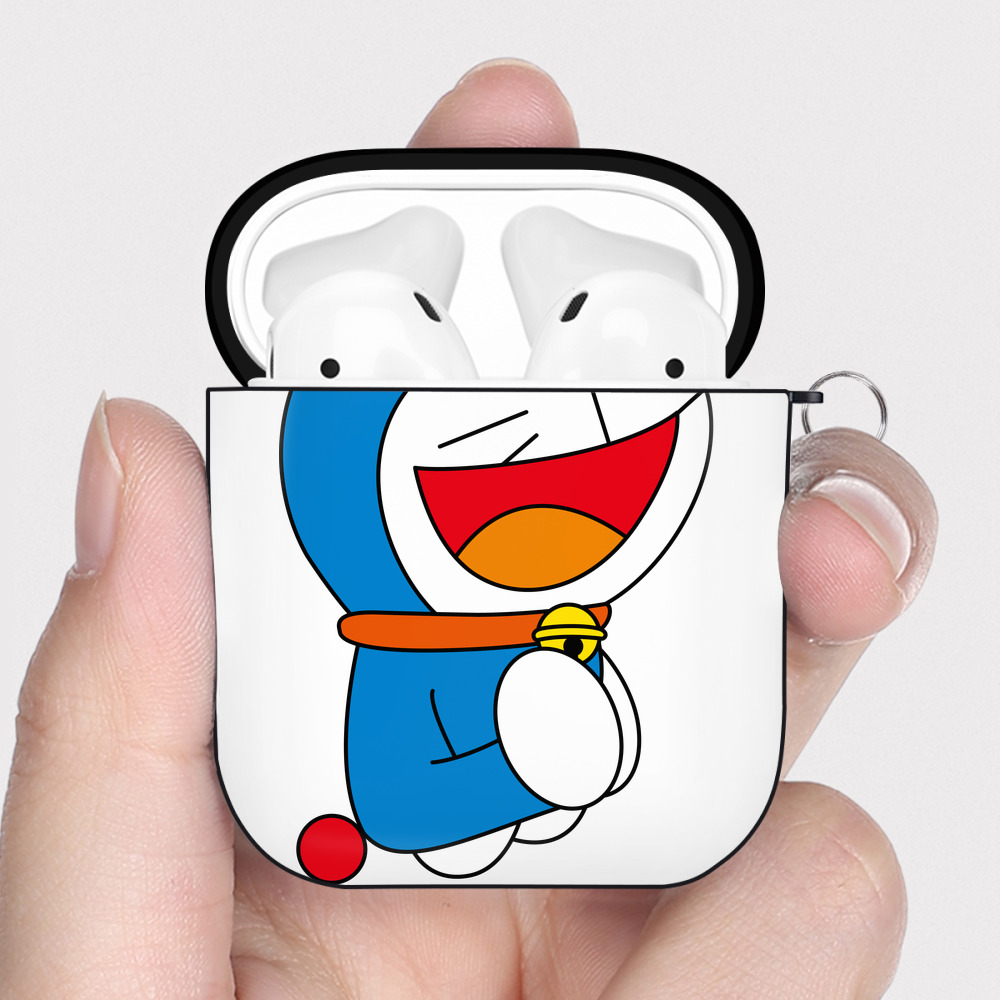 （画像用） ドラえもん Doraemon AirPods 第2世代保護ケース ハードシェル ブラック 耐衝撃・防指紋・カラビナ付き