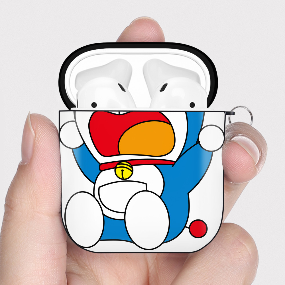 （画像用） ドラえもん Doraemon AirPods 第2世代保護ケース ハードシェル ブラック 耐衝撃・防指紋・カラビナ付き