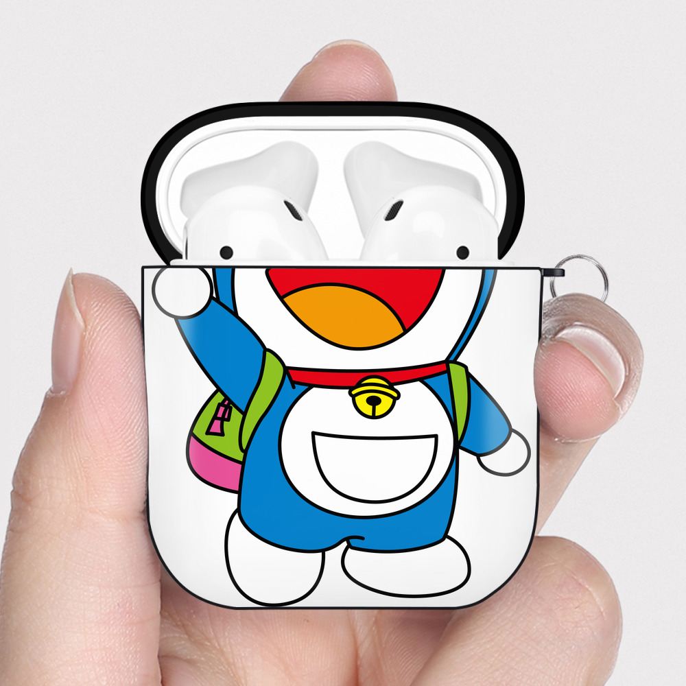 （画像用） ドラえもん Doraemon AirPods 第2世代保護ケース ハードシェル ブラック 耐衝撃・防指紋・カラビナ付き