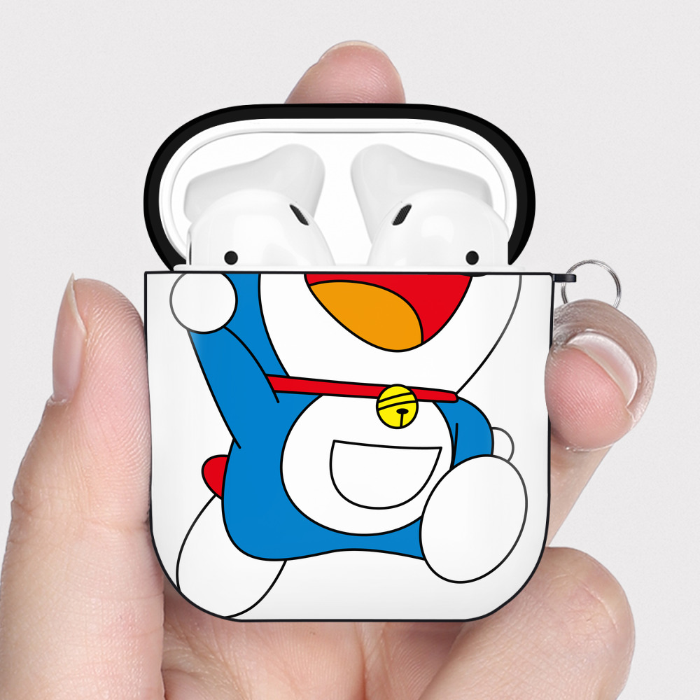（画像用） ドラえもん Doraemon AirPods 第2世代保護ケース ハードシェル ブラック 耐衝撃・防指紋・カラビナ付き