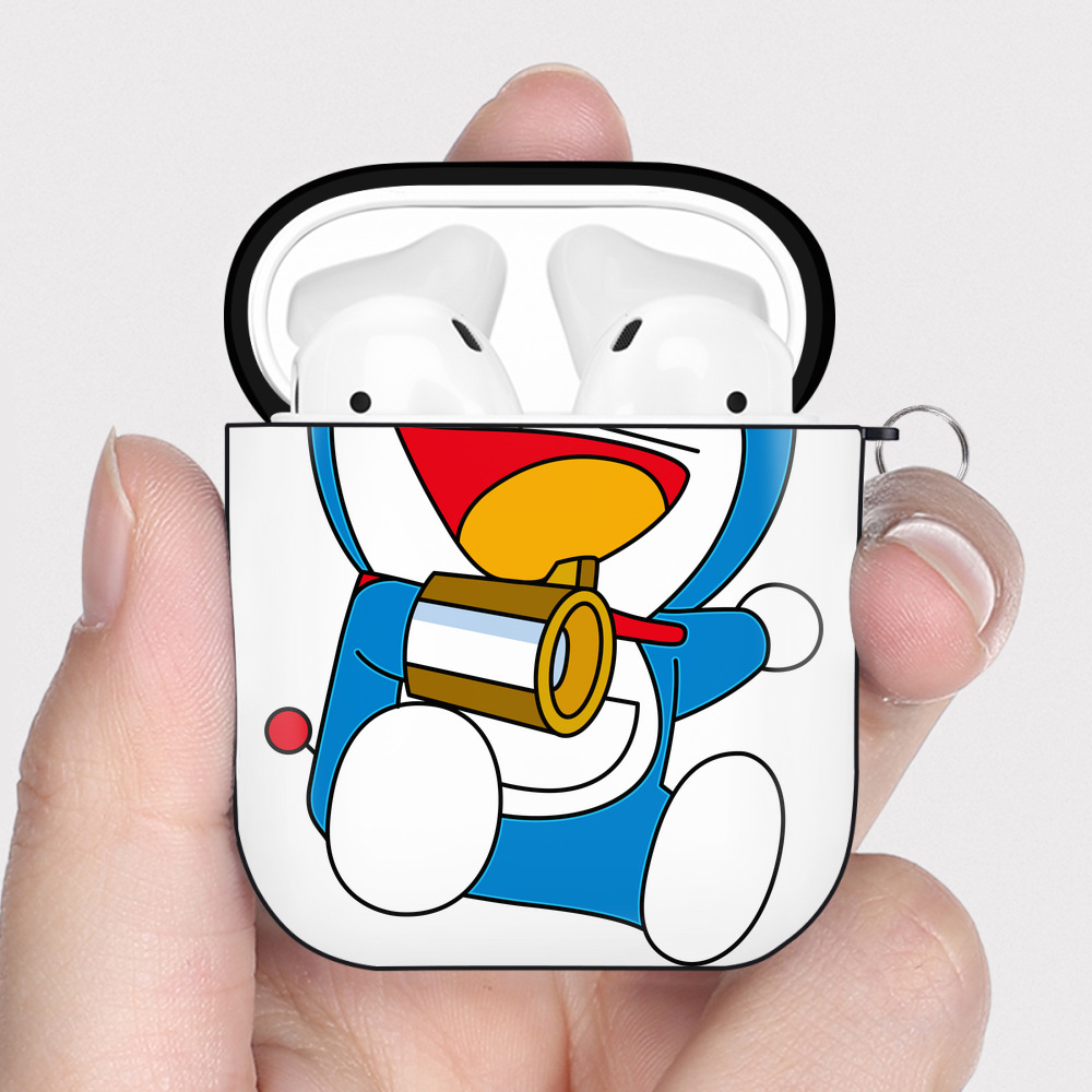 （画像用） ドラえもん Doraemon AirPods 第2世代保護ケース ハードシェル ブラック 耐衝撃・防指紋・カラビナ付き