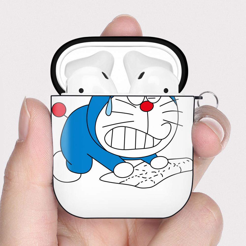 （画像用） ドラえもん Doraemon AirPods 第2世代保護ケース ハードシェル ブラック 耐衝撃・防指紋・カラビナ付き