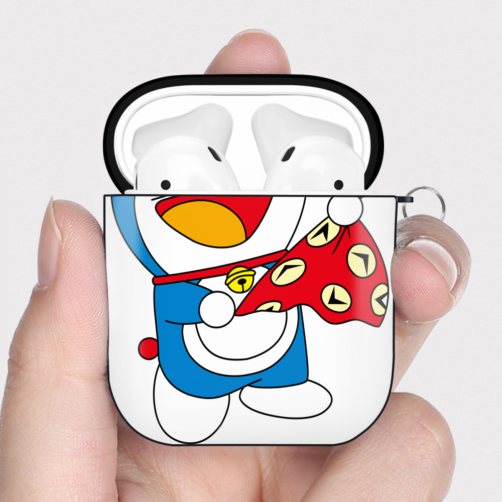 （画像用） ドラえもん Doraemon AirPods 第2世代保護ケース ハードシェル ブラック 耐衝撃・防指紋・カラビナ付き