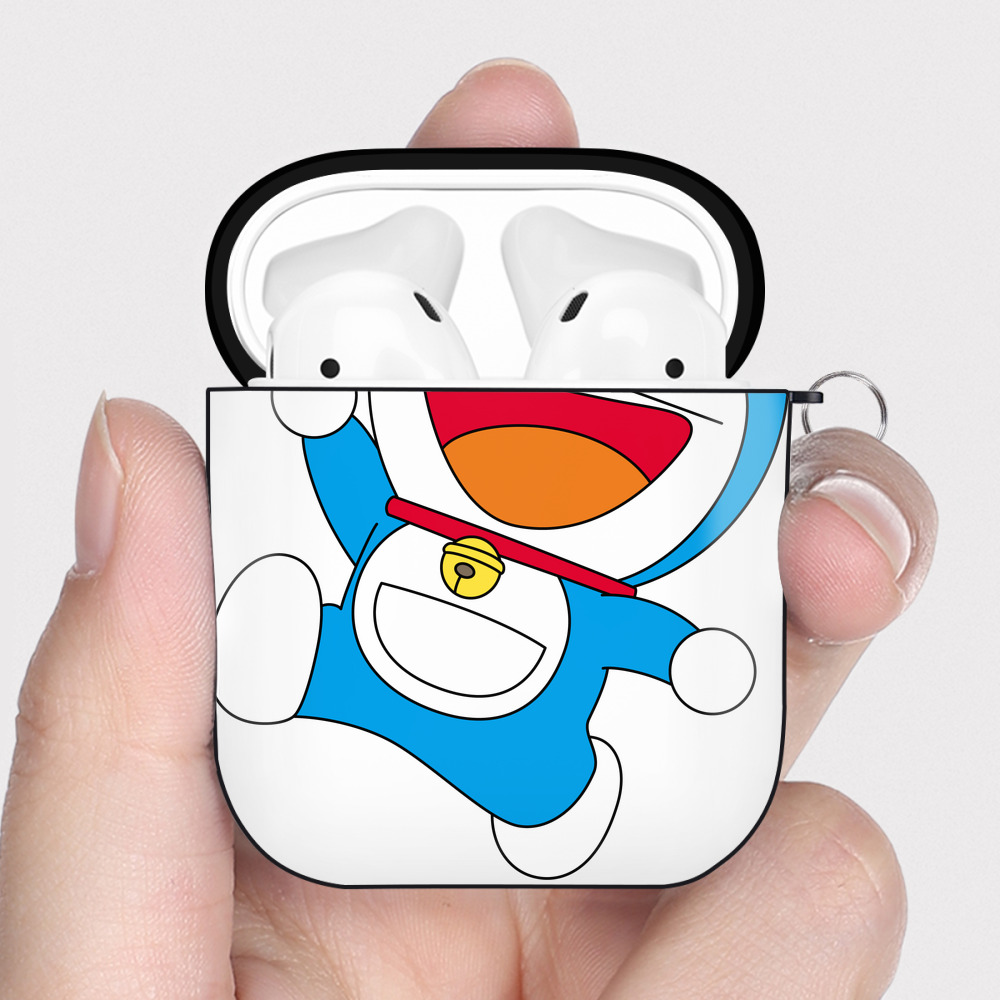 （画像用） ドラえもん Doraemon AirPods 第2世代保護ケース ハードシェル ブラック 耐衝撃・防指紋・カラビナ付き