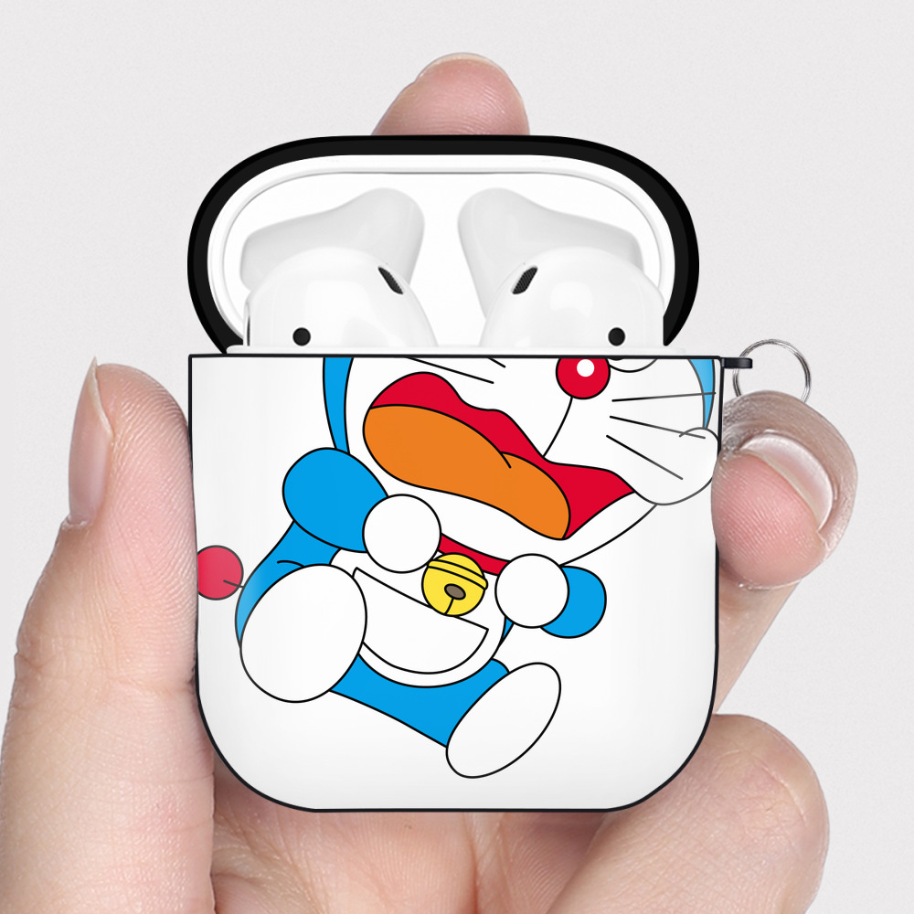 （画像用） ドラえもん Doraemon AirPods 第2世代保護ケース ハードシェル ブラック 耐衝撃・防指紋・カラビナ付き