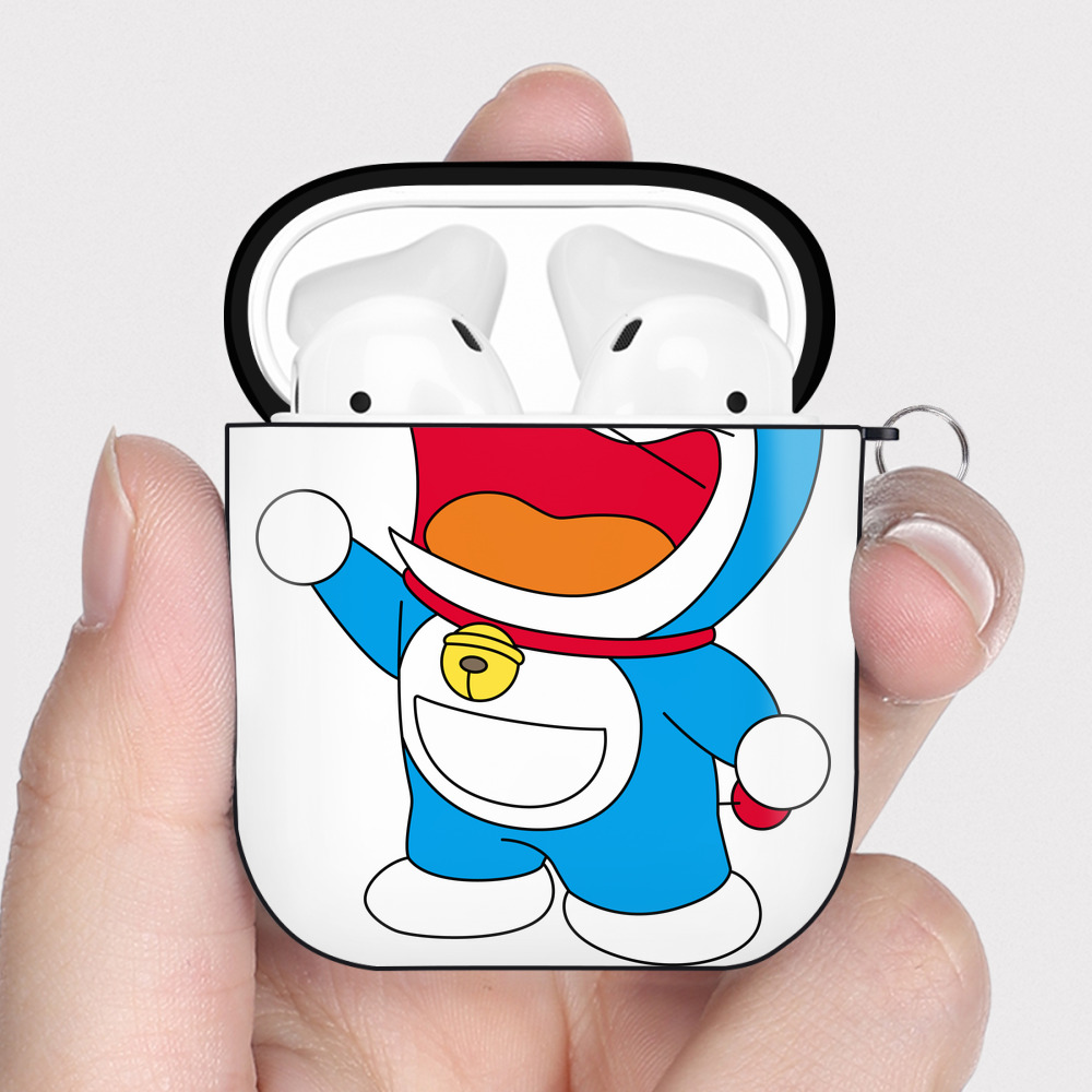 （画像用） ドラえもん Doraemon AirPods 第2世代保護ケース ハードシェル ブラック 耐衝撃・防指紋・カラビナ付き