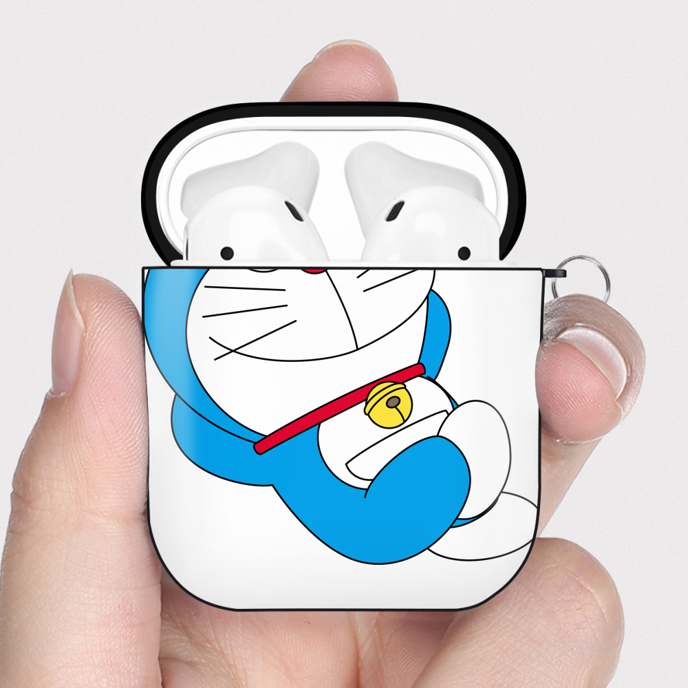 （画像用） ドラえもん Doraemon AirPods 第2世代保護ケース ハードシェル ブラック 耐衝撃・防指紋・カラビナ付き