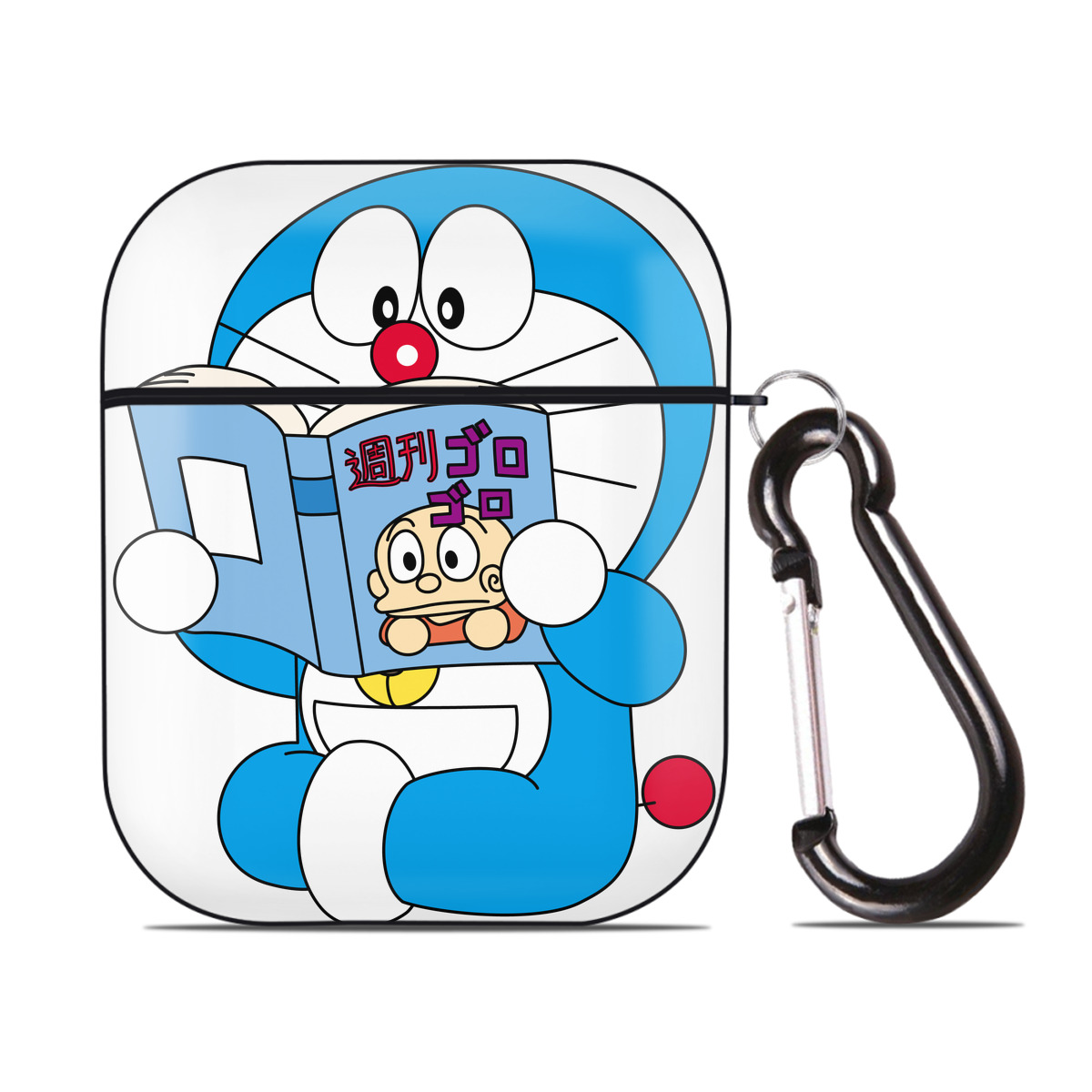 （画像用） ドラえもん Doraemon AirPods 第2世代保護ケース ハードシェル ブラック 耐衝撃・防指紋・カラビナ付き
