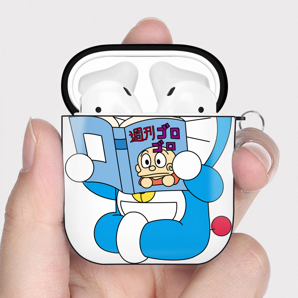 （画像用） ドラえもん Doraemon AirPods 第2世代保護ケース ハードシェル ブラック 耐衝撃・防指紋・カラビナ付き