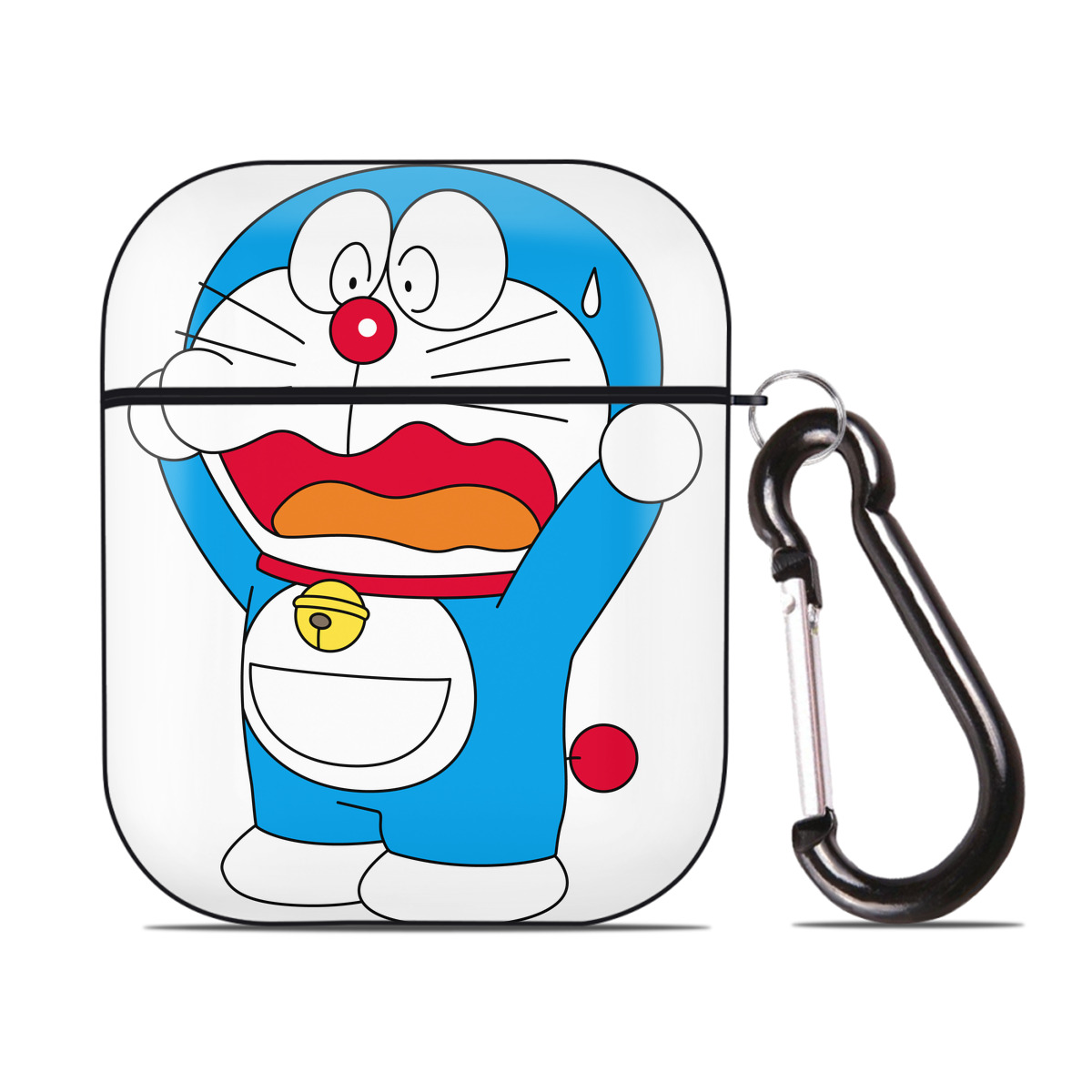 （画像用） ドラえもん Doraemon AirPods 第2世代保護ケース ハードシェル ブラック 耐衝撃・防指紋・カラビナ付き