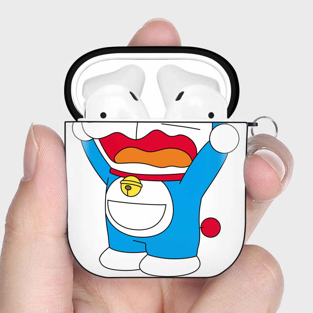 （画像用） ドラえもん Doraemon AirPods 第2世代保護ケース ハードシェル ブラック 耐衝撃・防指紋・カラビナ付き