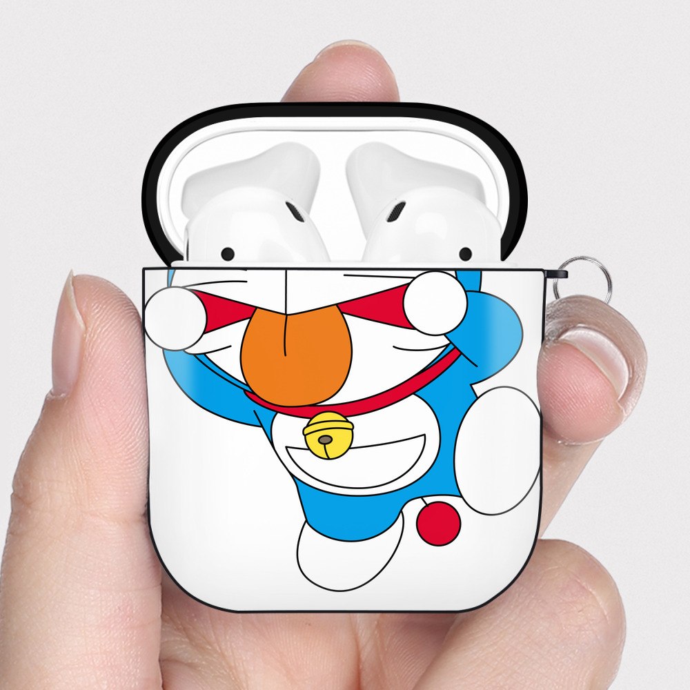（画像用） ドラえもん Doraemon AirPods 第2世代保護ケース ハードシェル ブラック 耐衝撃・防指紋・カラビナ付き