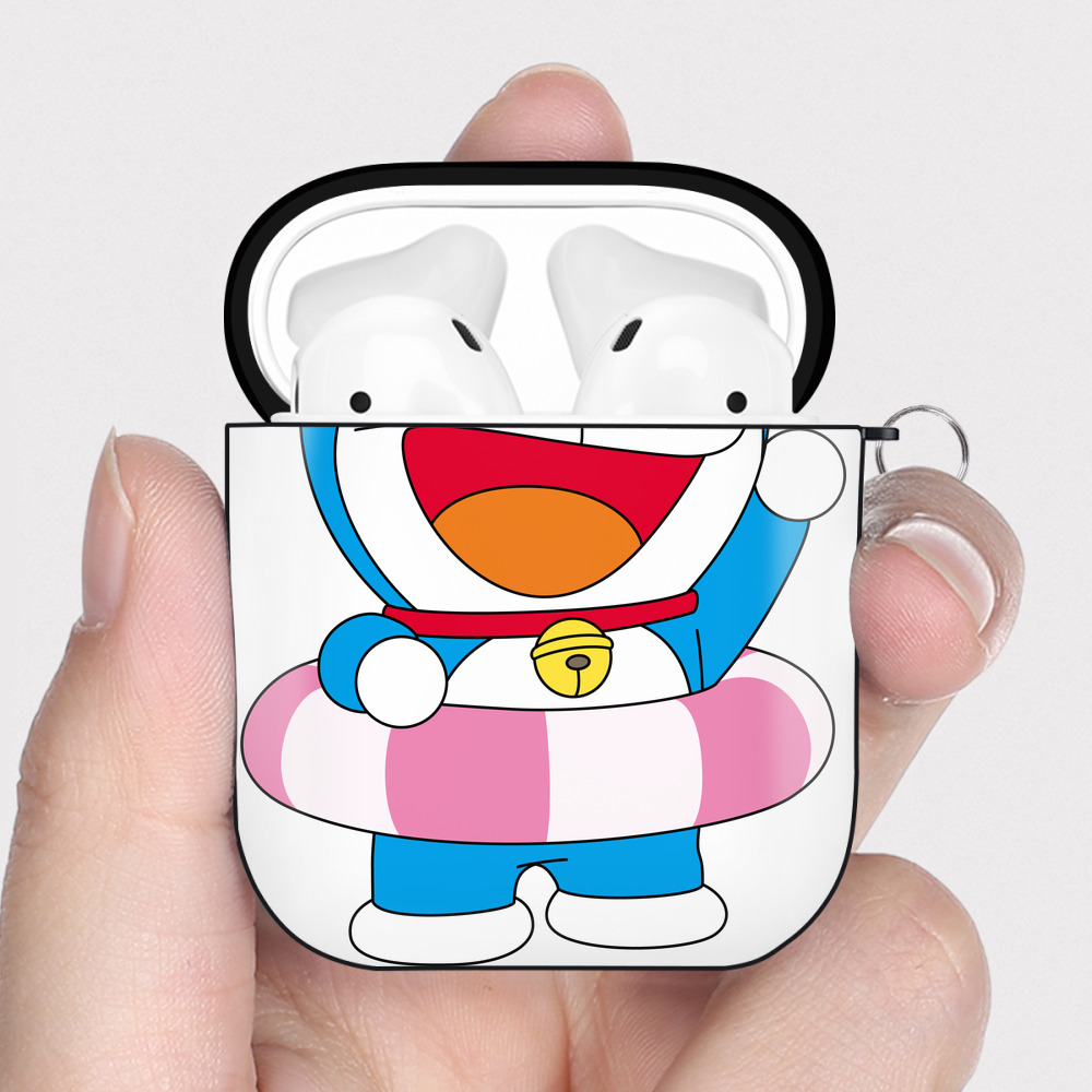 （画像用） ドラえもん Doraemon AirPods 第2世代保護ケース ハードシェル ブラック 耐衝撃・防指紋・カラビナ付き