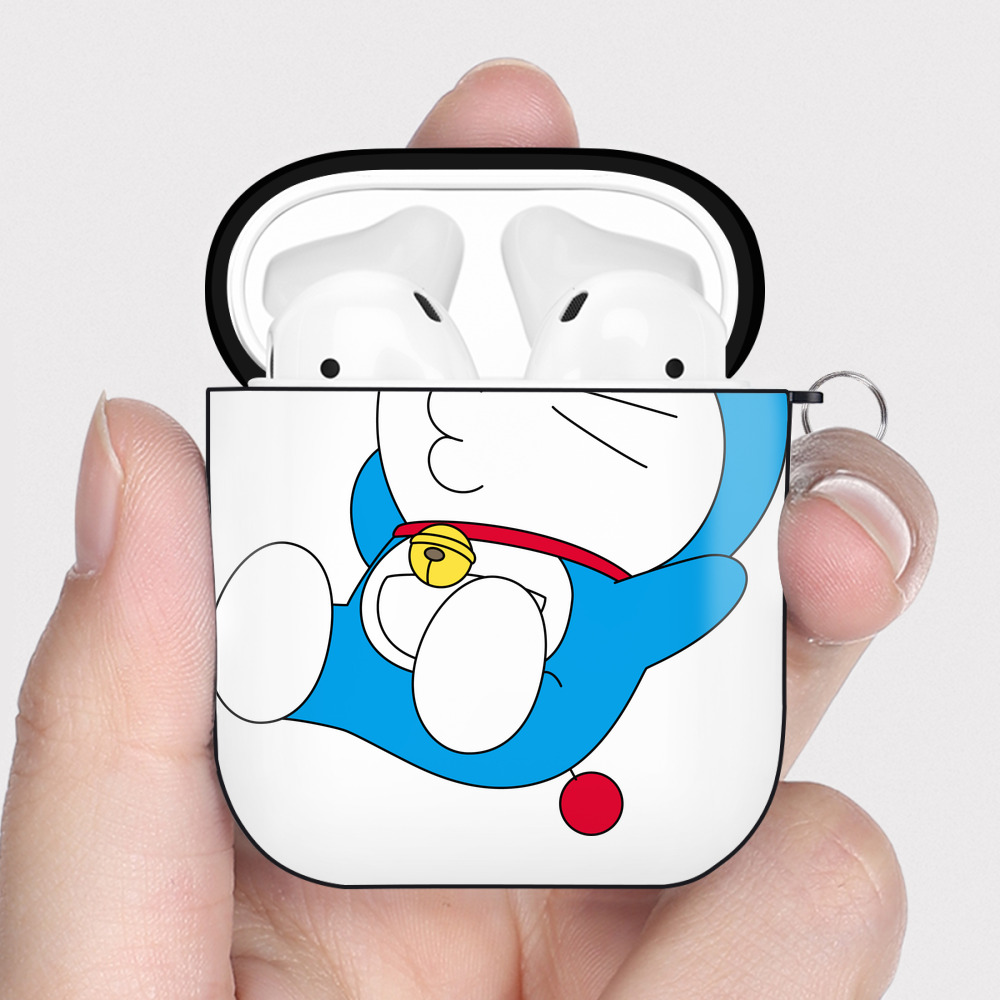 （画像用） ドラえもん Doraemon AirPods 第2世代保護ケース ハードシェル ブラック 耐衝撃・防指紋・カラビナ付き