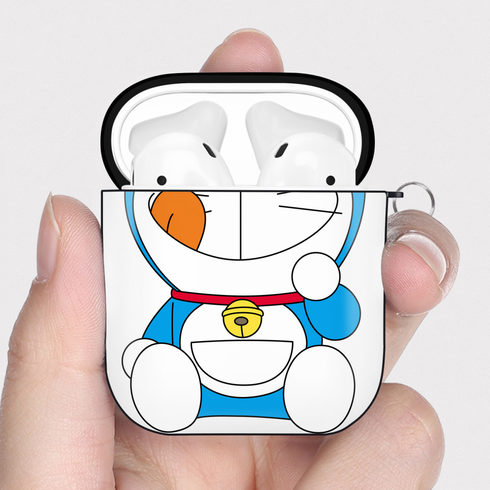 （画像用） ドラえもん Doraemon AirPods 第2世代保護ケース ハードシェル ブラック 耐衝撃・防指紋・カラビナ付き