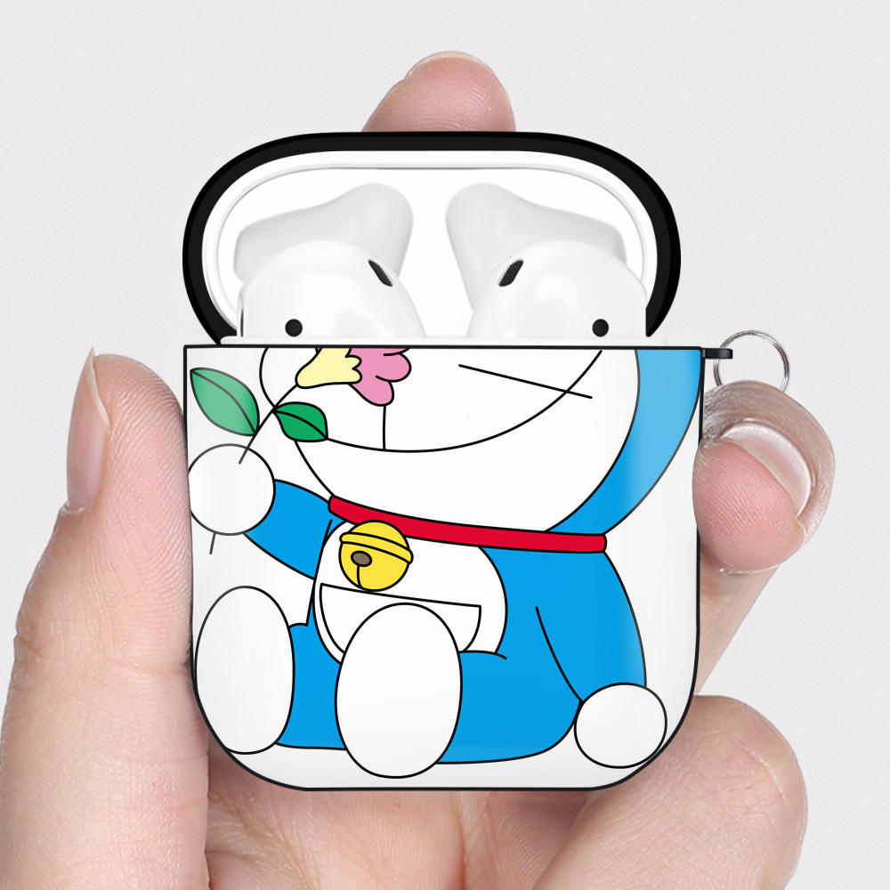 （画像用） ドラえもん Doraemon AirPods 第2世代保護ケース ハードシェル ブラック 耐衝撃・防指紋・カラビナ付き