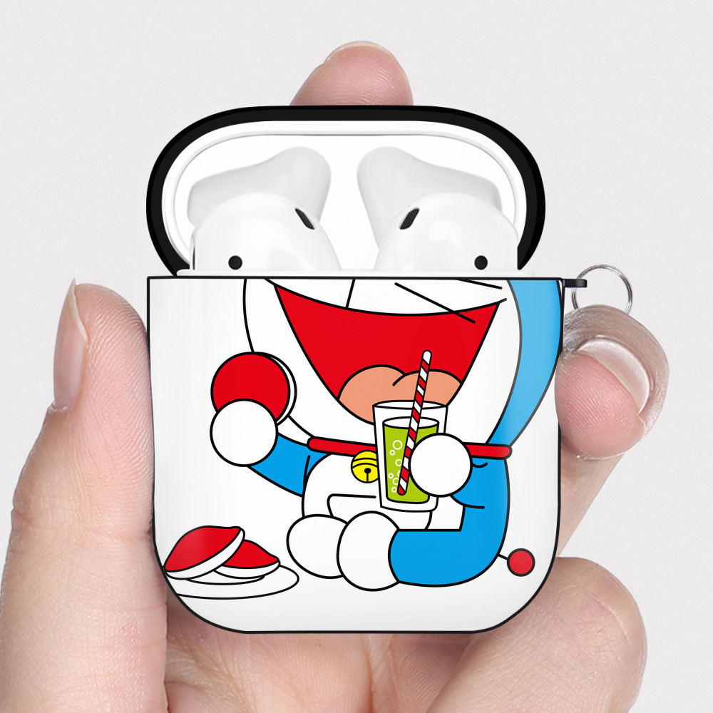 （画像用） ドラえもん Doraemon AirPods 第2世代保護ケース ハードシェル ブラック 耐衝撃・防指紋・カラビナ付き