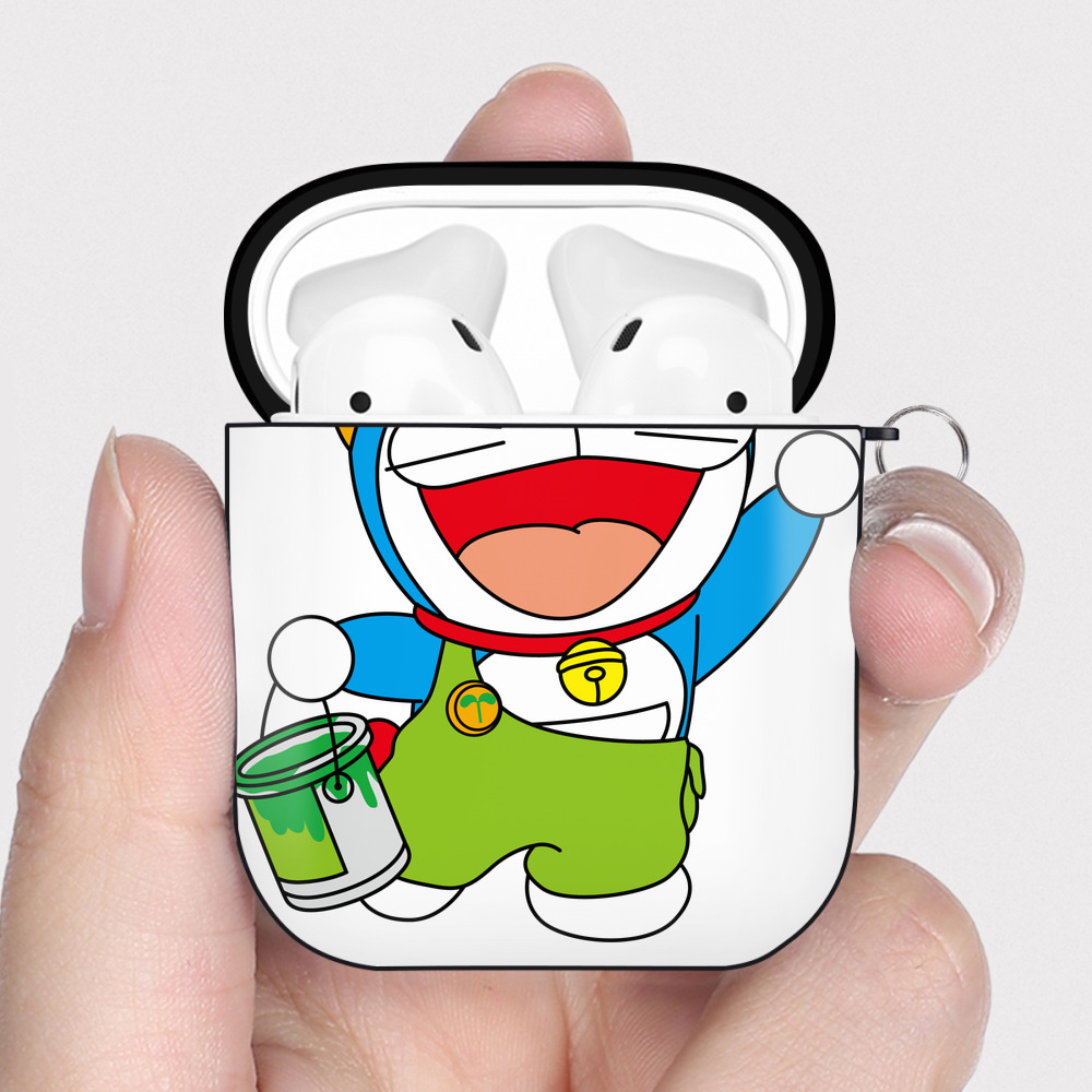 （画像用） ドラえもん Doraemon AirPods 第2世代保護ケース ハードシェル ブラック 耐衝撃・防指紋・カラビナ付き