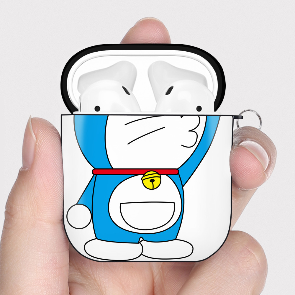 （画像用） ドラえもん Doraemon AirPods 第2世代保護ケース ハードシェル ブラック 耐衝撃・防指紋・カラビナ付き