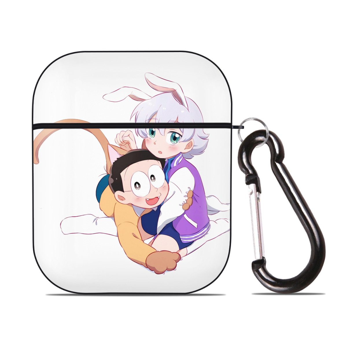 （画像用） ドラえもん 野比 のび太 Doraemon Nobita Nobi AirPods 第2世代保護ケース ハードシェル ブラック 耐衝撃・防指紋・カラビナ付き