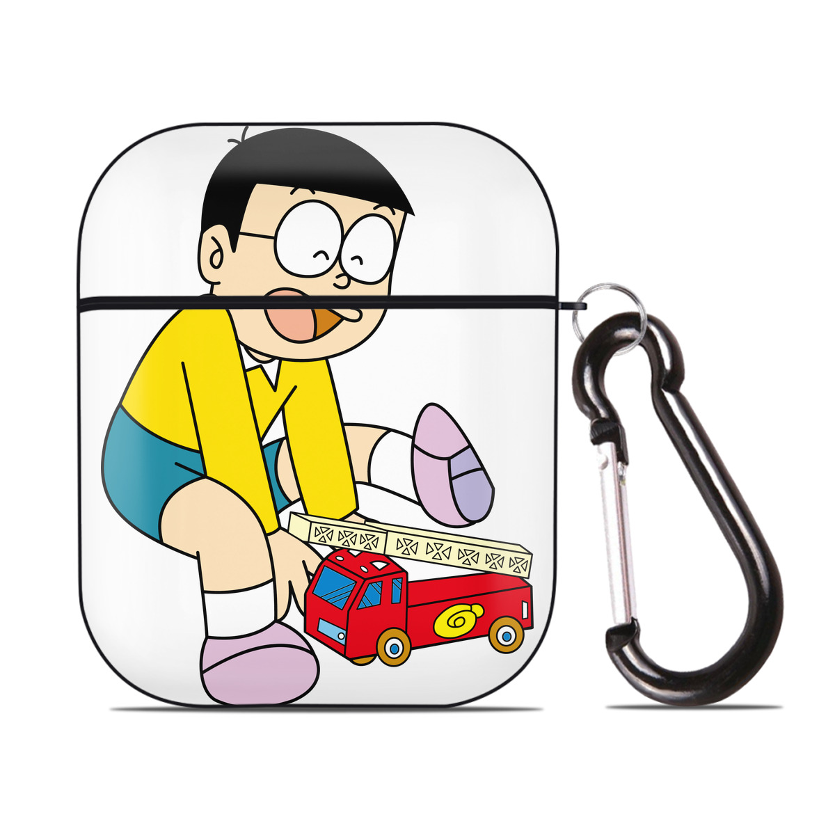 （画像用） ドラえもん 野比 のび太 Doraemon Nobita Nobi AirPods 第2世代保護ケース ハードシェル ブラック 耐衝撃・防指紋・カラビナ付き