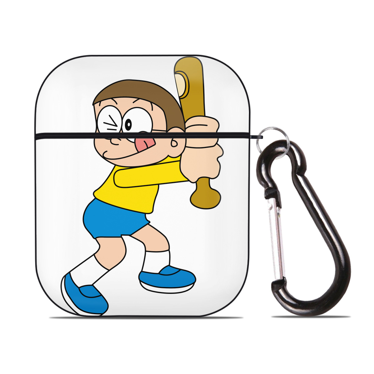 （画像用） ドラえもん 野比 のび太 Doraemon Nobita Nobi AirPods 第2世代保護ケース ハードシェル ブラック 耐衝撃・防指紋・カラビナ付き