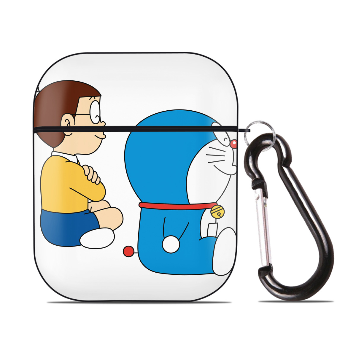 （画像用） ドラえもん 野比 のび太 Doraemon Nobita Nobi AirPods 第2世代保護ケース ハードシェル ブラック 耐衝撃・防指紋・カラビナ付き
