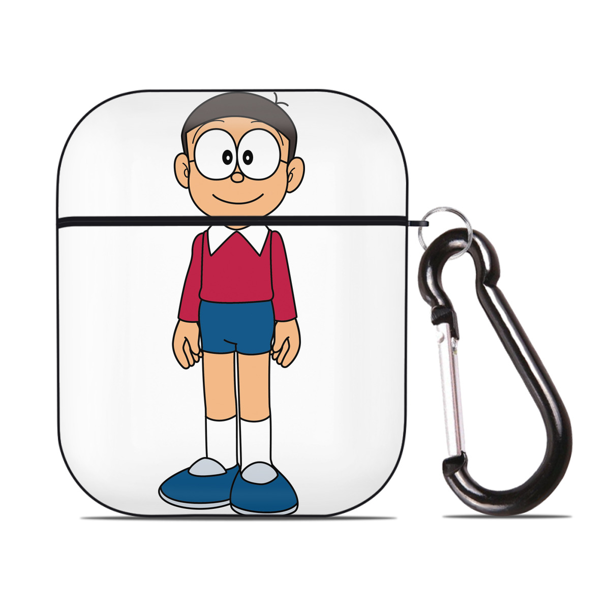 （画像用） ドラえもん 野比 のび太 Doraemon Nobita Nobi AirPods 第2世代保護ケース ハードシェル ブラック 耐衝撃・防指紋・カラビナ付き