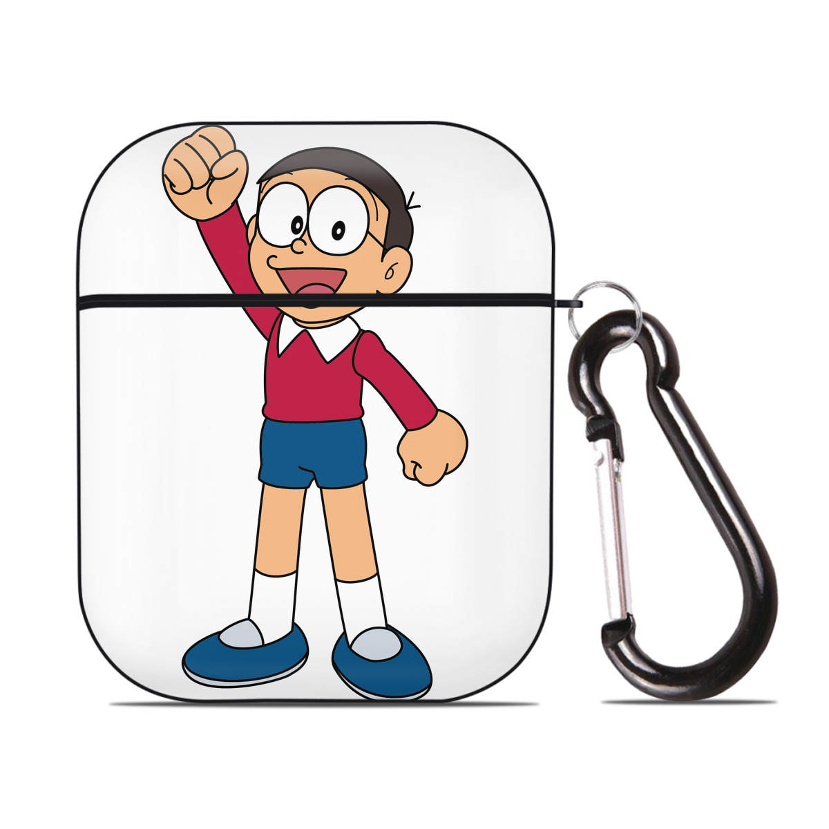 （画像用） ドラえもん 野比 のび太 Doraemon Nobita Nobi AirPods 第2世代保護ケース ハードシェル ブラック 耐衝撃・防指紋・カラビナ付き
