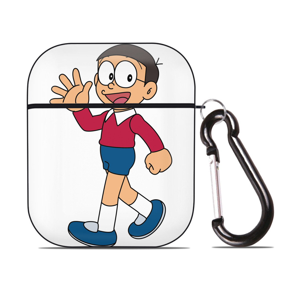 （画像用） ドラえもん 野比 のび太 Doraemon Nobita Nobi AirPods 第2世代保護ケース ハードシェル ブラック 耐衝撃・防指紋・カラビナ付き