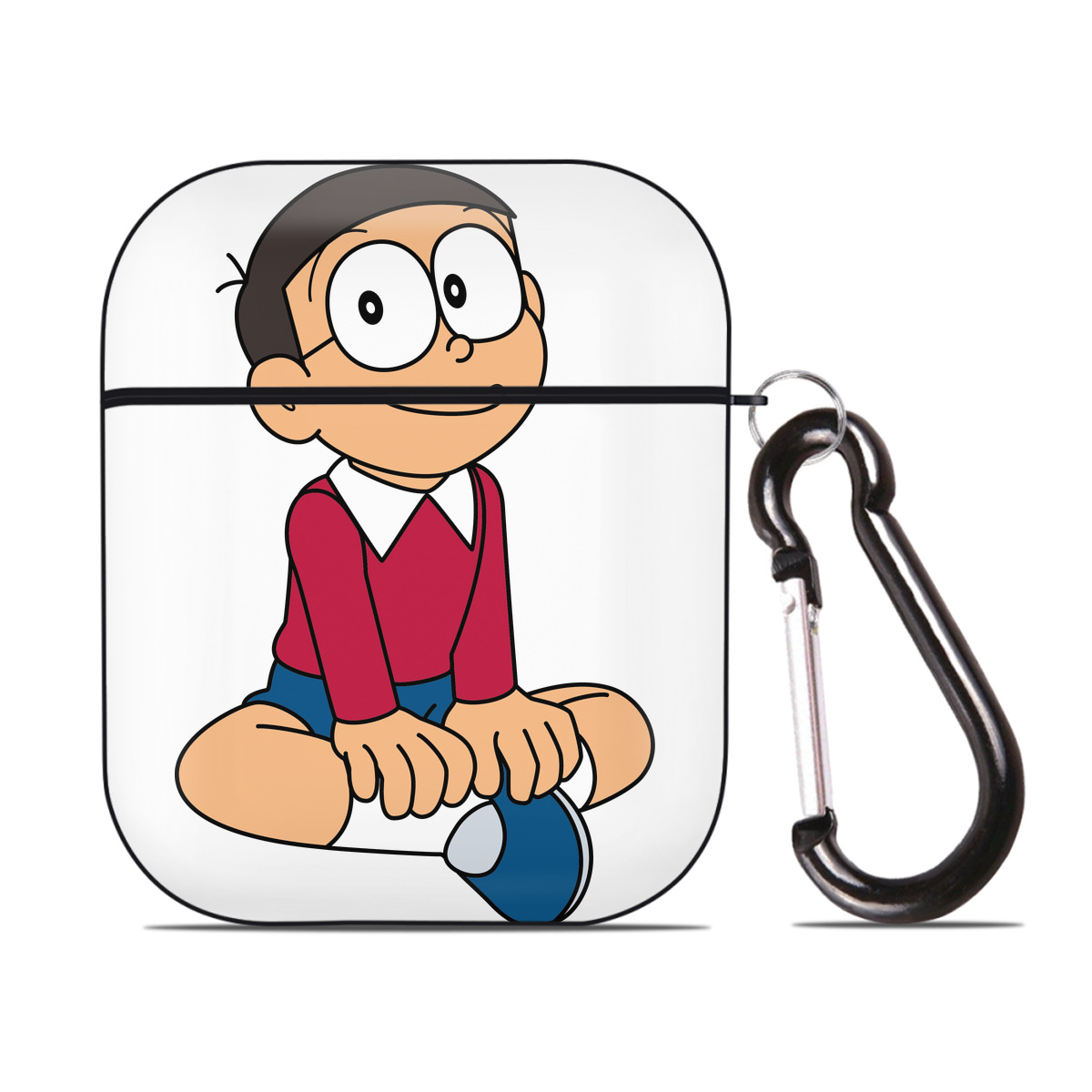 （画像用） ドラえもん 野比 のび太 Doraemon Nobita Nobi AirPods 第2世代保護ケース ハードシェル ブラック 耐衝撃・防指紋・カラビナ付き