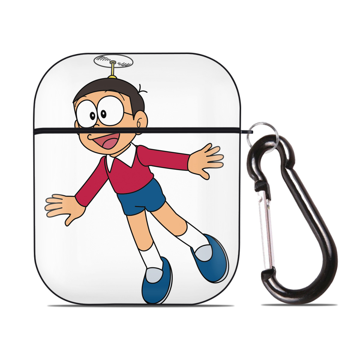 （画像用） ドラえもん 野比 のび太 Doraemon Nobita Nobi AirPods 第2世代保護ケース ハードシェル ブラック 耐衝撃・防指紋・カラビナ付き
