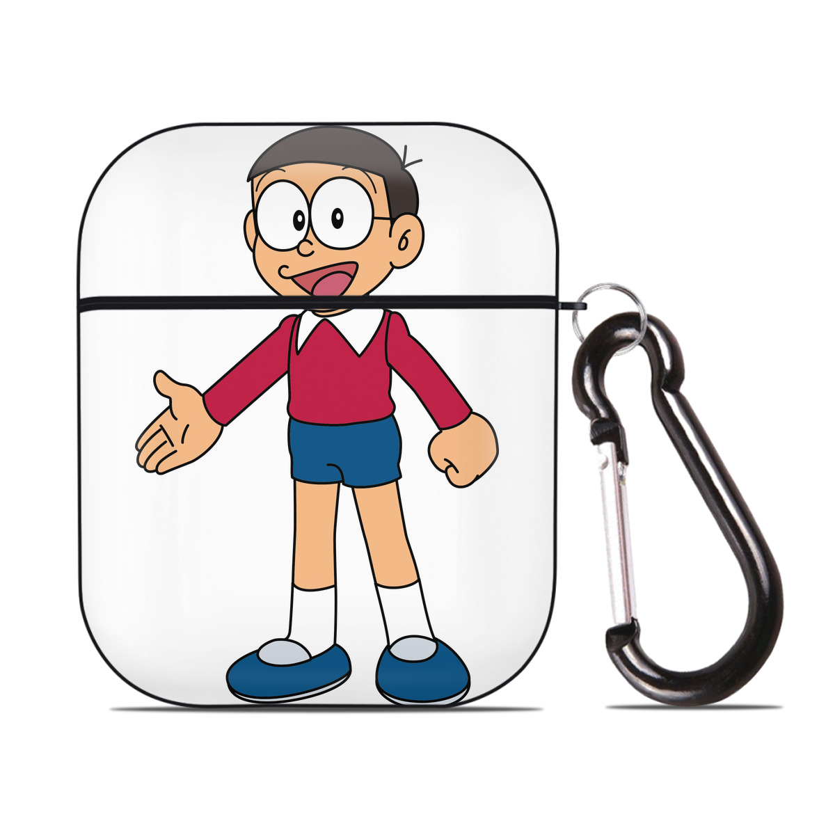 （画像用） ドラえもん 野比 のび太 Doraemon Nobita Nobi AirPods 第2世代保護ケース ハードシェル ブラック 耐衝撃・防指紋・カラビナ付き