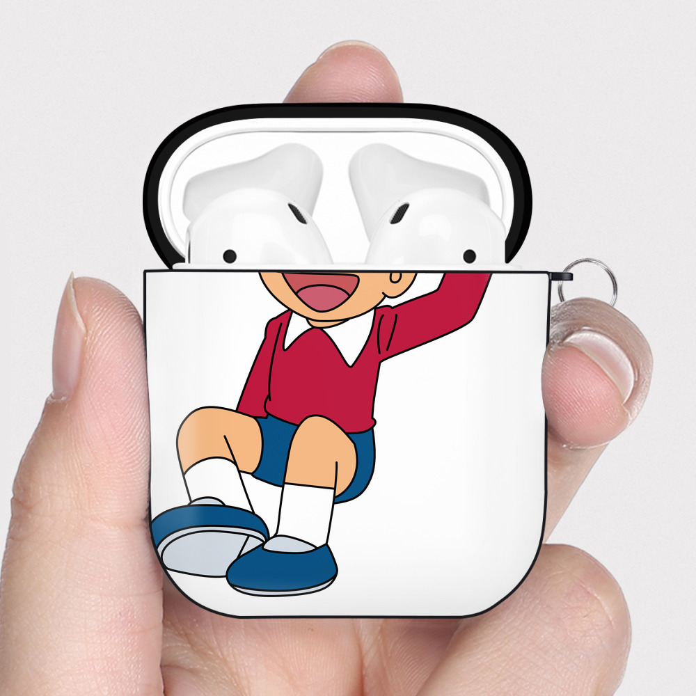 （画像用） ドラえもん 野比 のび太 Doraemon Nobita Nobi AirPods 第2世代保護ケース ハードシェル ブラック 耐衝撃・防指紋・カラビナ付き