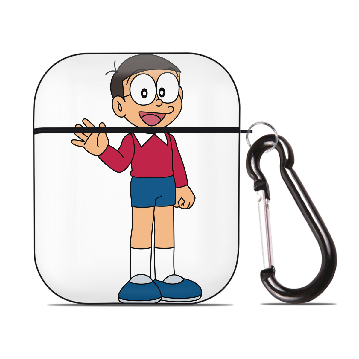 （画像用） ドラえもん 野比 のび太 Doraemon Nobita Nobi AirPods 第2世代保護ケース ハードシェル ブラック 耐衝撃・防指紋・カラビナ付き