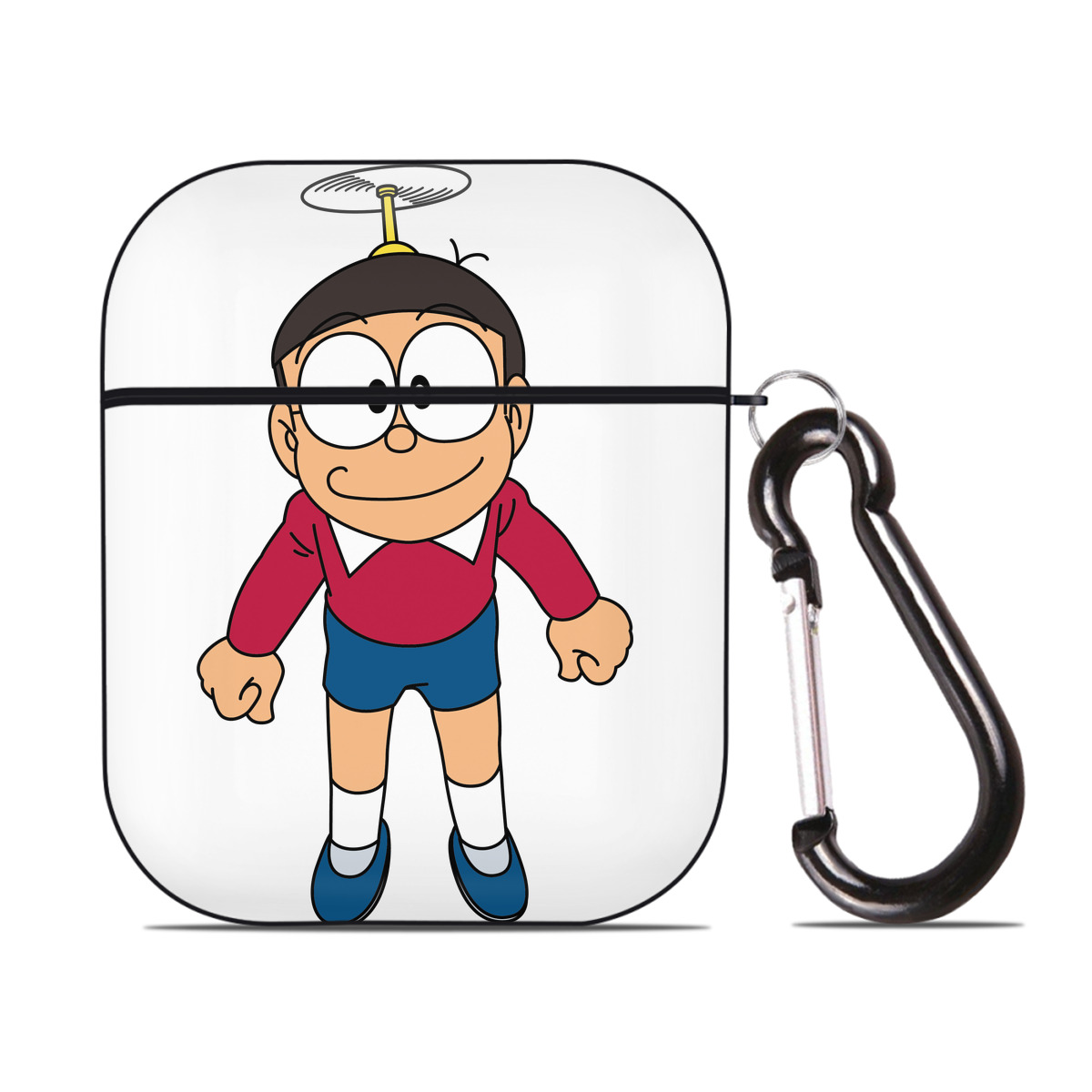 （画像用） ドラえもん 野比 のび太 Doraemon Nobita Nobi AirPods 第2世代保護ケース ハードシェル ブラック 耐衝撃・防指紋・カラビナ付き