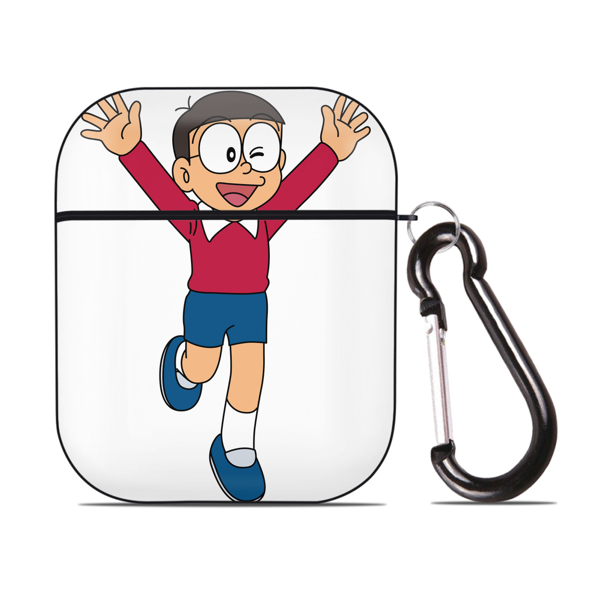 （画像用） ドラえもん 野比 のび太 Doraemon Nobita Nobi AirPods 第2世代保護ケース ハードシェル ブラック 耐衝撃・防指紋・カラビナ付き